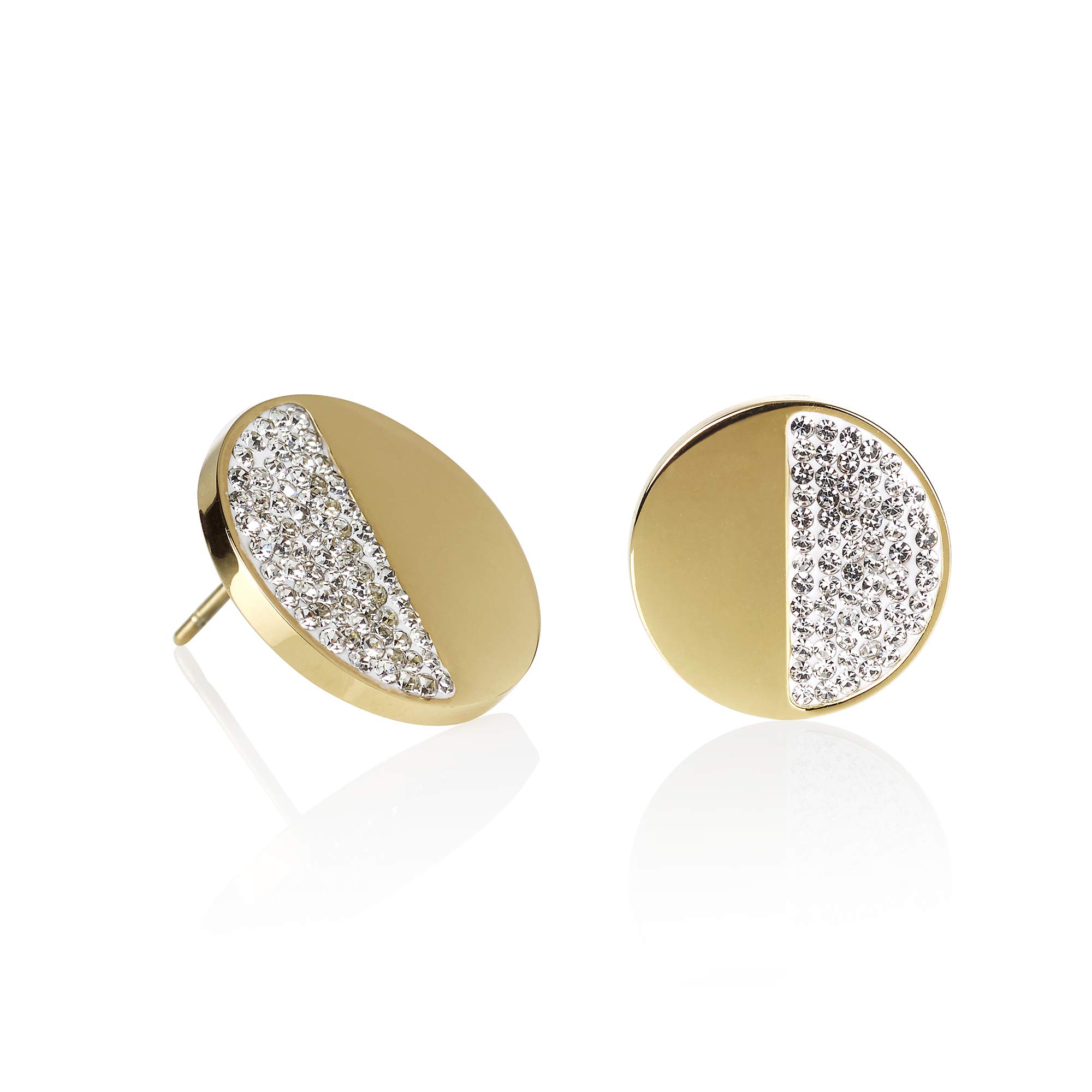 Namana Disc Stud Earrings for Women. Elegant Gold Earrings with Swarovski Crystals. Gold Statement Earrings with Gift Box