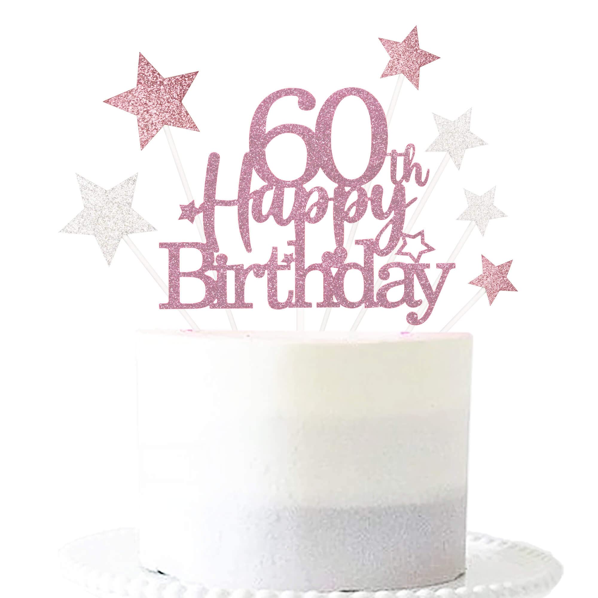 Pargleev Glittery 60th Happy Birthday Cake Topper with Star,60 Birthday Cake Toppers Party Decorations Party Supplies for Women Rose Gold