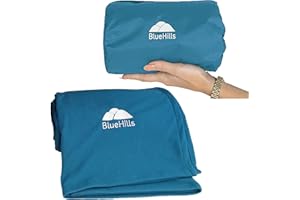 BlueHills Ultra Compact Travel Blanket in Portable Case Premium Soft Large Airplane Blanket Flight Essentials for Car Plane Train Hotel Layover Peacock Teal C004
