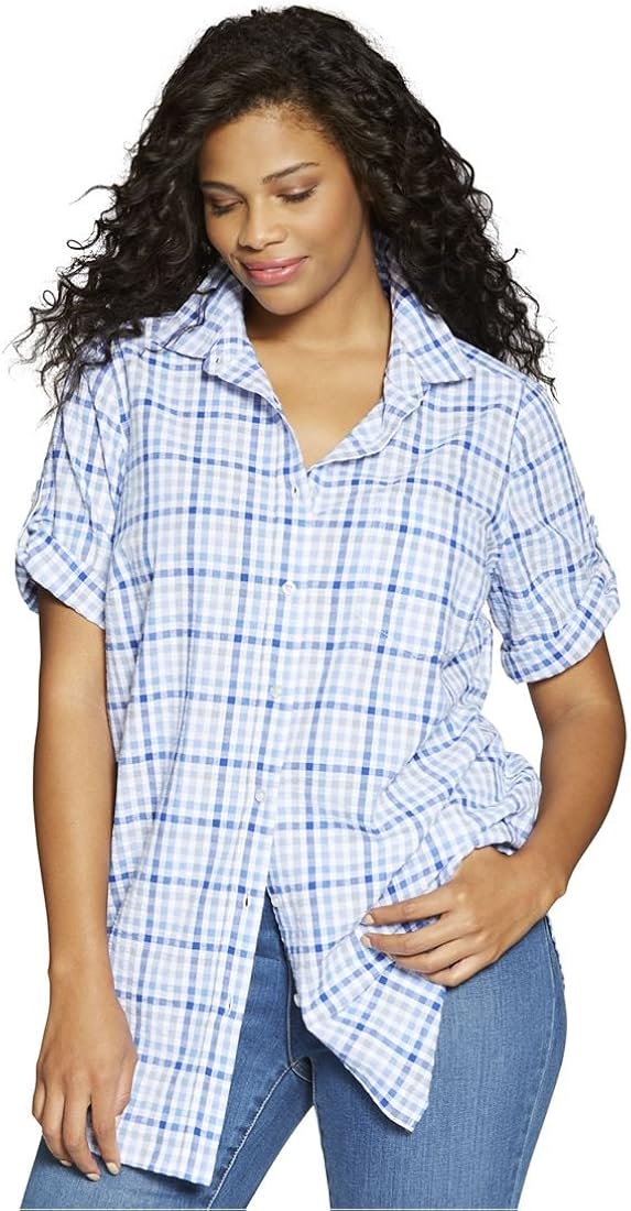 Woman Within Plus Size Seersucker Bigshirt at Amazon Women’s Clothing store