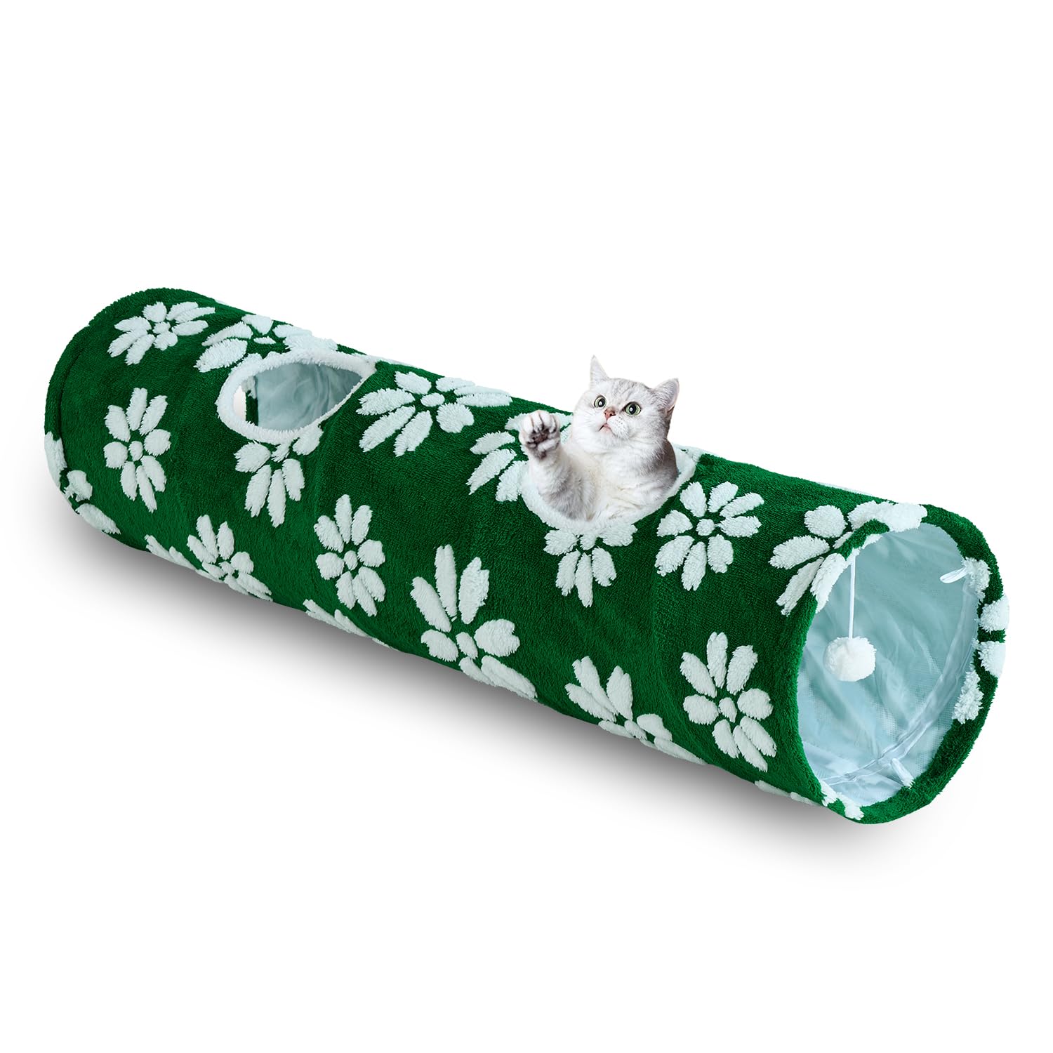 Photo 1 of Yaning Straight Cat Tunnel for Indoor Cats 47"x12", Cute Cat Toys Collapsible Tunnel Tube with Balls for Puppy Kitten Rabbit, Green Flower
