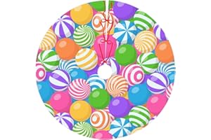 KUOAICY Christmas Colourful Candy Balls Tree Skirt Holiday Party Traditional Xmas Tree Mat Ornaments Tree Skirt for Christmas Decoration 36 Inch