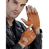 GSG Men Fingerless Gloves Driving Leather Cycling Half Finger Motorcycle Unlined Gloves for Cycling