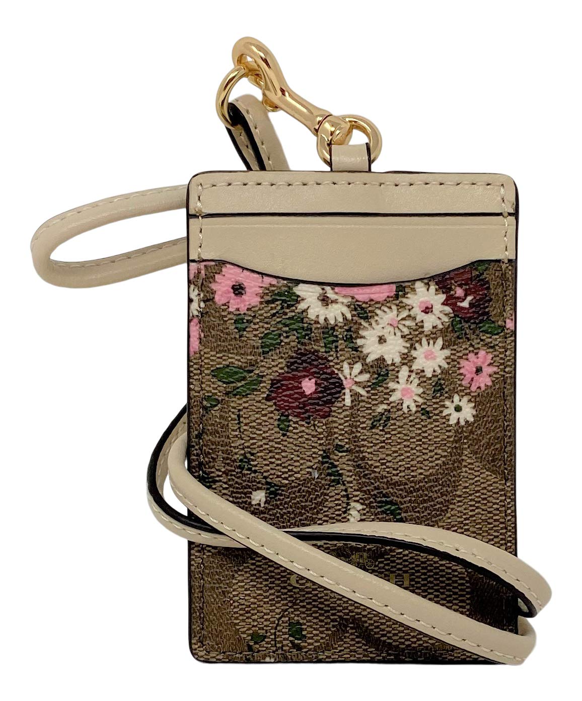 Coach Signature Badge Lanyard ID Holder with Evergreen Floral Print Khaki