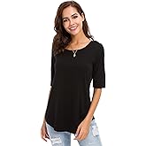 Womens Cotton Tops Summer Casual Fitted T Shirt Half Sleeve Tunic Comfy Tee
