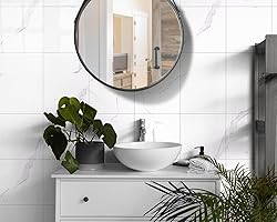 10-Pack Peel and Stick Wave White Marble Tiles