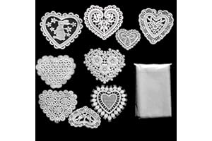 Youmeizer 9pcs Heart Shapes Lace Applique Embroidery Organza Patches DIY Sewing Craft for Decoration Repairing and Decorating (White)