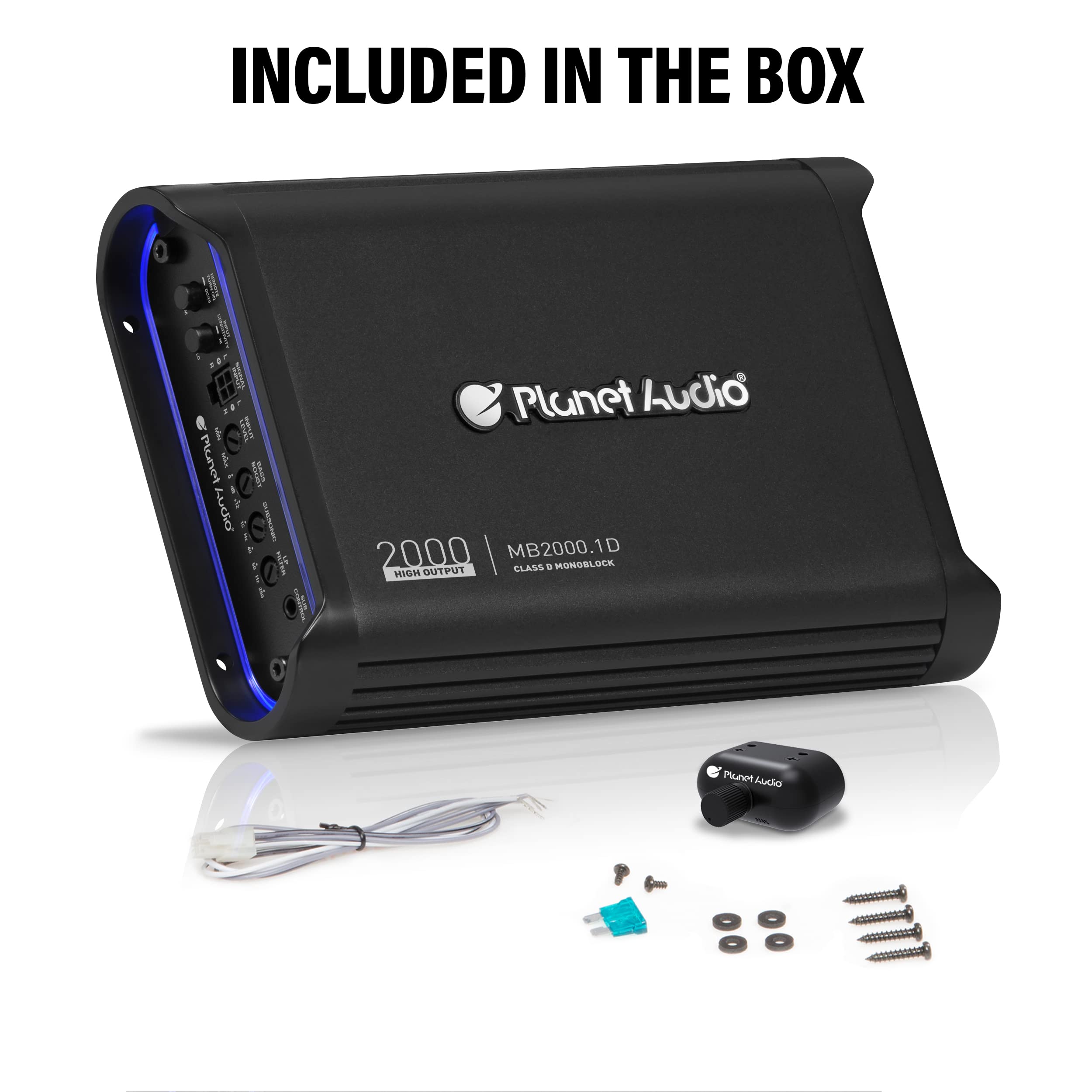 Planet Audio MB2000.1D Class D Car Amplifier - 2000 High Output, 1 Ohm Stable, Monoblock, Mosfet Power Supply, Great for Speakers and Subwoofers