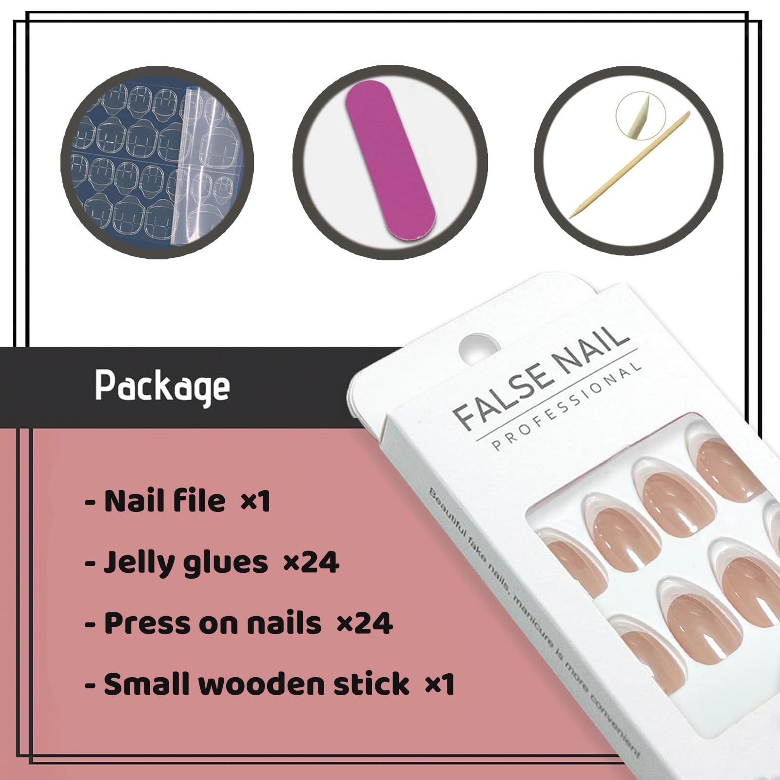 YOSOMMK French Tip Chrome Press on Nails Almond Medium Fake Nails with Mirror Designs Glossy Glue on Acrylic Nails Nude Full Cover False Nails for Women - Image 5
