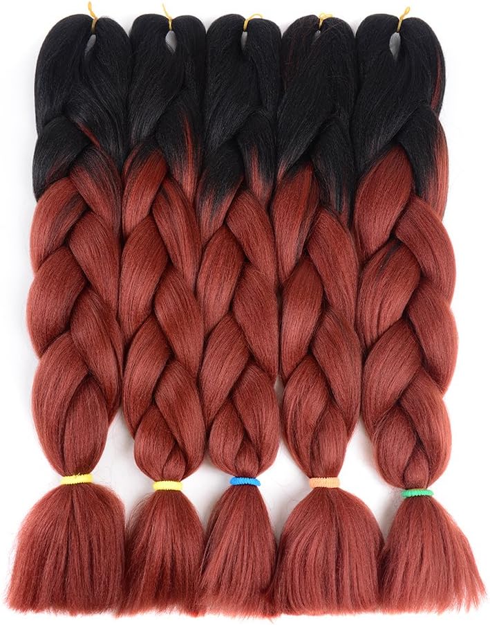 Ombre Jumbo Braid Hair Extension High Temperature Fiber 5pcs/Lot 100g/pc 24" for Twist Braiding Hair (Dark red)