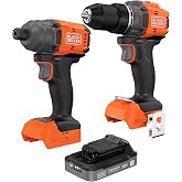 BLACK+DECKER 20V MAX POWERCONNECT Brushless Cordless 1/2 In. Drill Driver and 1/4 In. Hex Impact Driver with 2Ah Battery and Charger, Impact Drill Set with More Runtime, High Torque, LED (BLDI782CKD1)