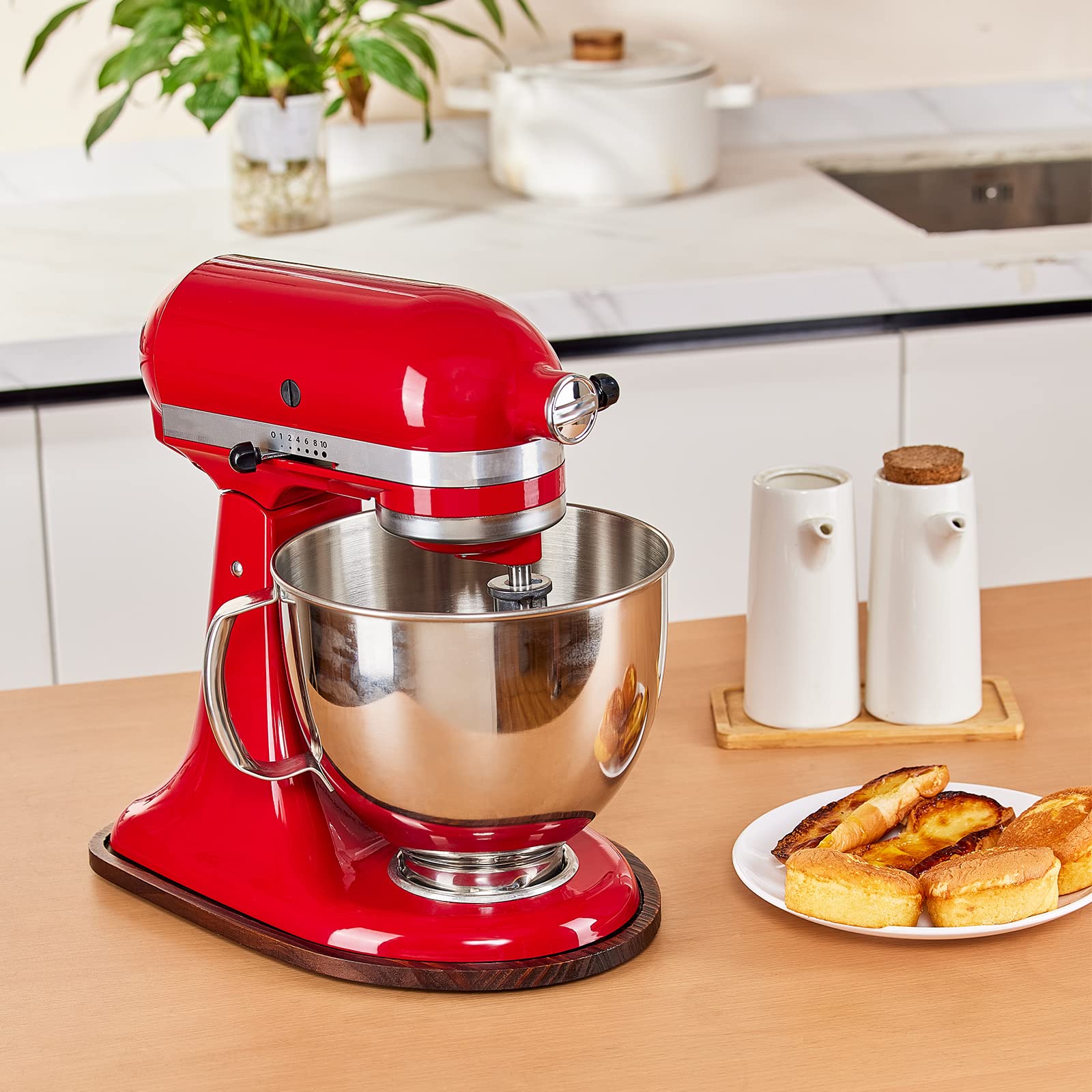 Mixer Slider Mat for Kitchen Aid Bowl Lift 4.5-5 Qt Stand Mixer Kitchenaid Mixer Accessories, Appliance Sliders for Kitchen Appliance Wood Sliding Tray for Stand Mixer