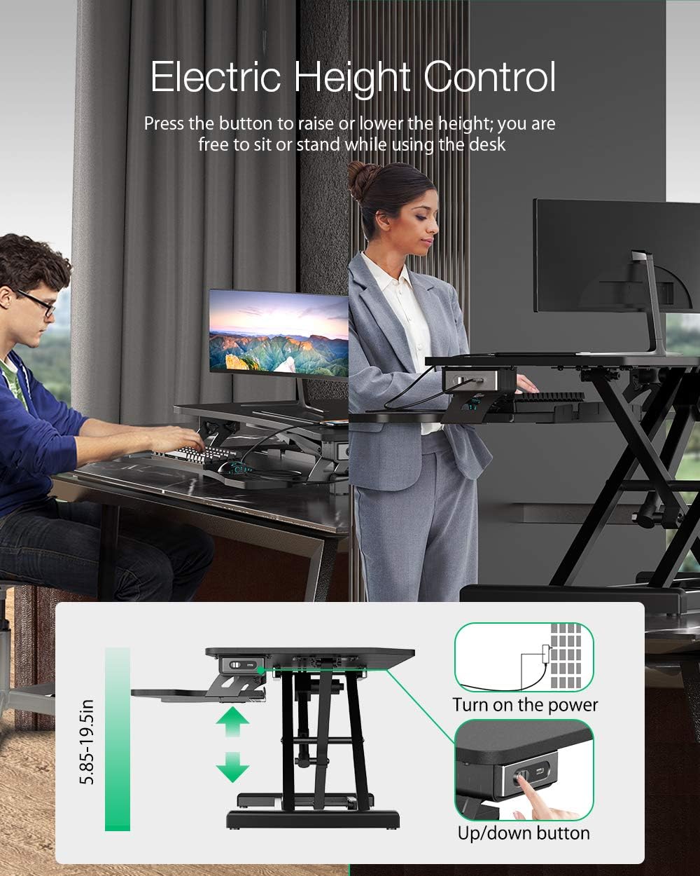 amazon standing desk on Amazon Com Electric Powered Standing Desk Blitzwolf 34inch Stand Up Desk Converter Adjustable Height Dual Monitors Desk Riser 2 0a 10w Usb Charger Removable Keyboard Tray Us Plug Kitchen Dining