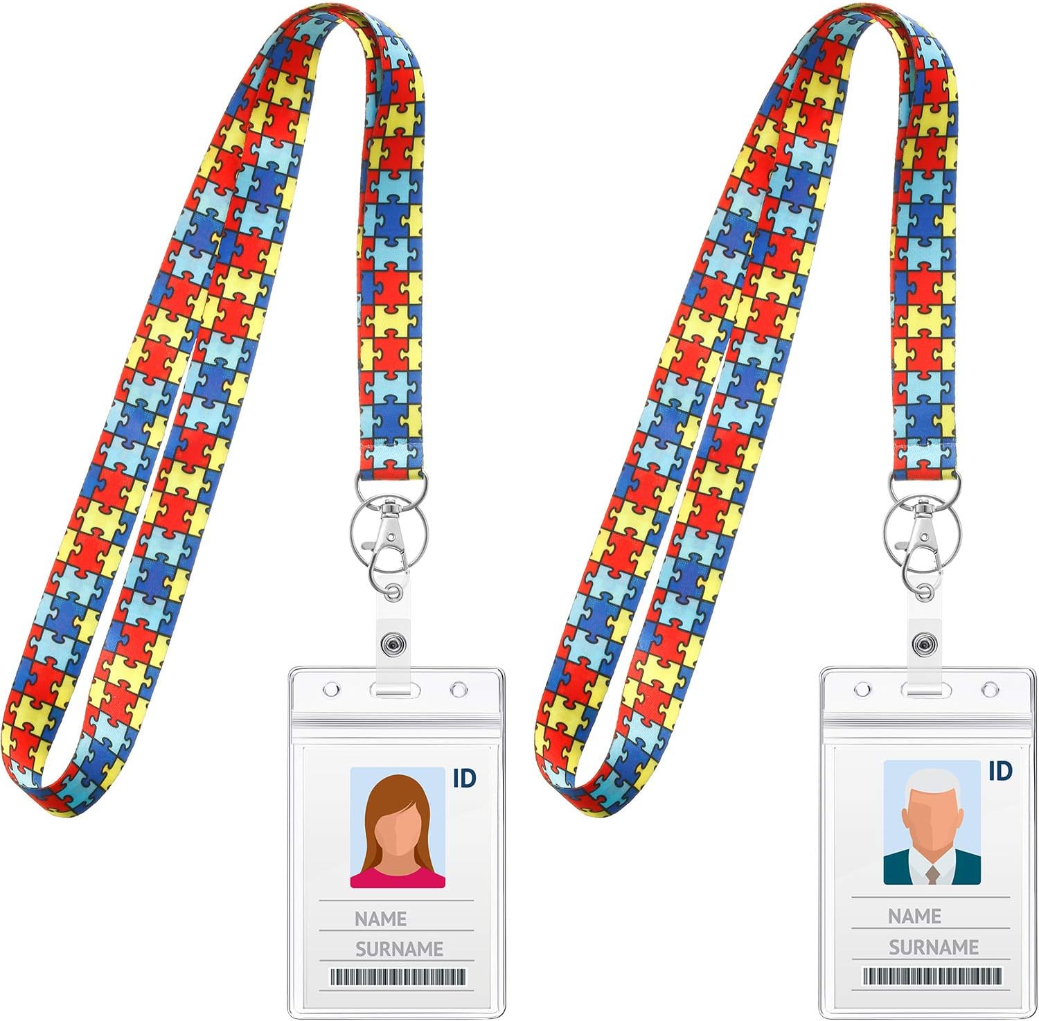 Amazon Com 2 Pieces Autism Awareness Lanyard With Id Badge Holder For Women Autism Puzzle Piece Lanyards Key Chain With Vertical Id Holder Office Products