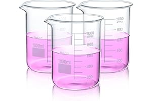 Relaxweex 3 Pcs 1000ml Beaker 3.3 Borosilicate Glass Beaker Griffin Low Form Measuring Cups with Scale Graduation Measuring for Laboratory School Projects Science Themed Party Daily Use
