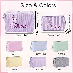 Ajiangwu Personalized Seersucker Makeup Bag with