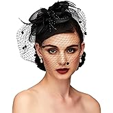 TS Fascinators Hat Tea Party Hat Mesh Floral Feather Hair Clip Women Fascinator Headband with Veil for Wedding Cocktail