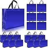 cabzymx 15 Pcs Glossy Blue Reusable Gift Bags with Handles, Party Gift Bags Bulk with Sturdy Bases, Ideal Goodie Bag for Birthday, Wedding, Christmas, Holiday-12.6 x 4.7 x 11 In