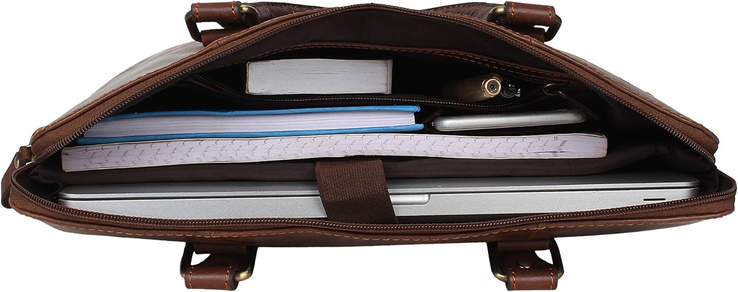 Pitaara Genuine Leather Women's Laptop Bag For Laptops Size 14" (Brown): Shoes