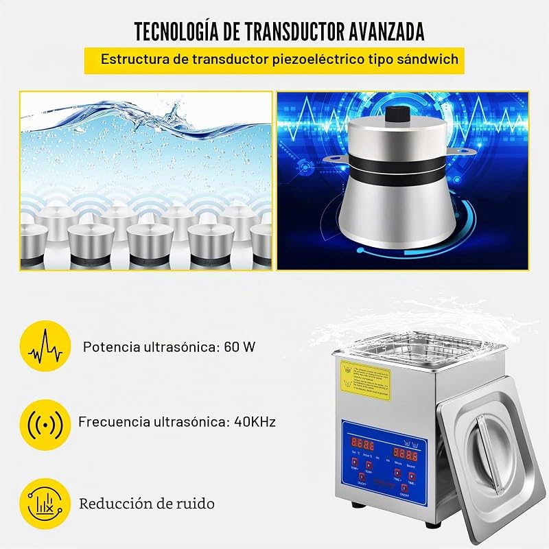 Limpiador Ultrasónico 2L, 60W Limpiador Ultrasónico Profesional de Acero Inoxidable, Máquina de Limpieza Ultrasónica Potente Frecuencia de 40 kHz con Pantalla LED para Joyas, Reloj, Gafas