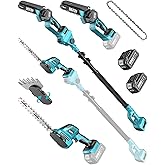 SEESII 6-in-1 Cordless Pole Saw & Hedge Trimmer Combo, Electric Mini Chainsaw with 2×4.0 Ah Batteries, Extendable Tree Pruner, Bush Trimmer Limb Branch Cutter, Grass Shears, 15Ft Long Reach