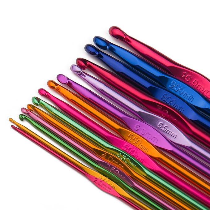 Luxbon 14 Stück Häkelnadel Set Crochet Hooks Stricknadeln aus bunt Aluminium 14 Größen 2mm-10mm Stricken Werkzeuge Zubehör