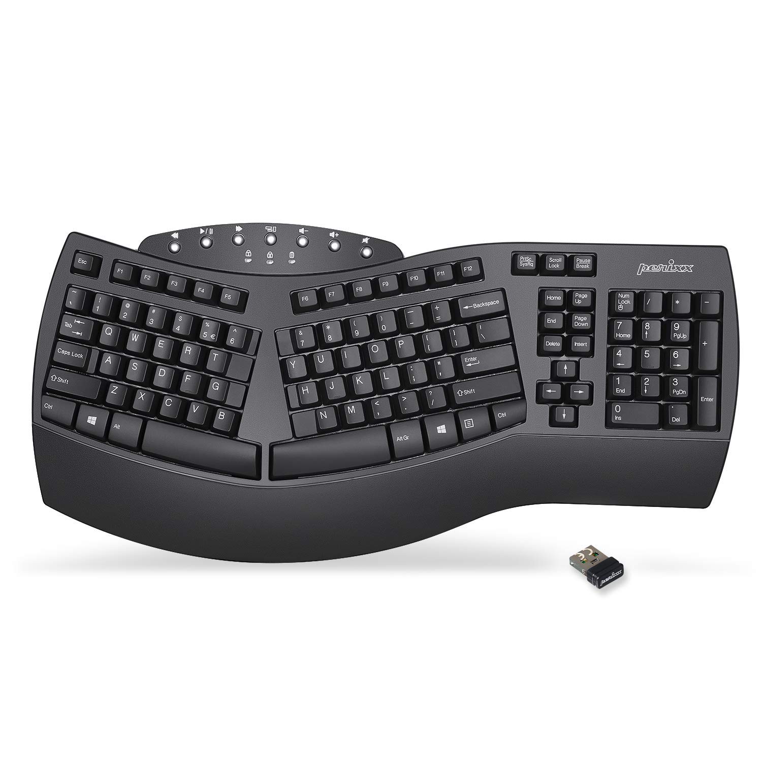 Perixx Periboard-612 Wireless Ergonomic Split Keyboard with Dual Mode 2.4G and Bluetooth Feature, Co