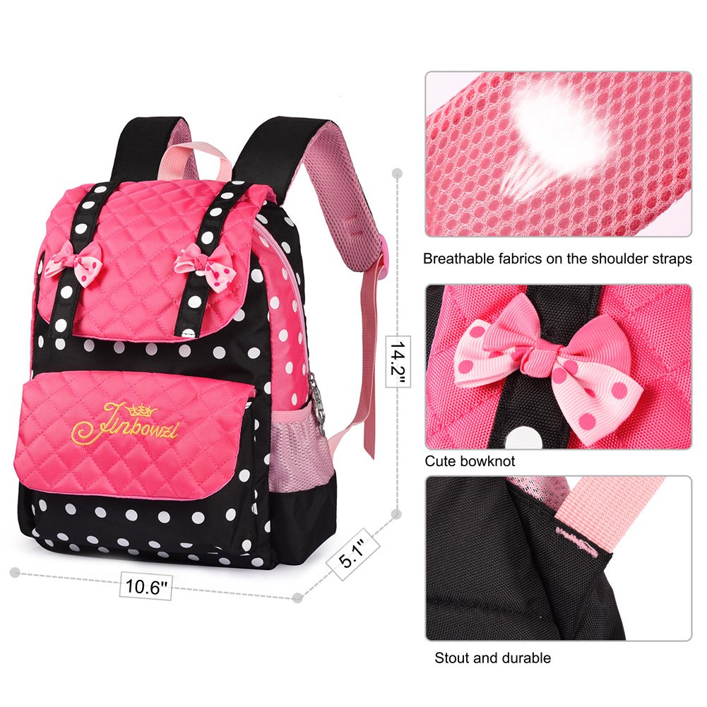 Vbiger Kinderrucksack Rucksack Kinder Kindergartenrucksack Rucksack für Mädchen 3-7 Jahren (Schwarz+rosa)