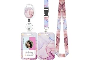 Pawfly Marbling Sliding Badge Holder Pink Marble Pattern Plastic Card Holder with Retractable Badge Reel Carabiner Detachable