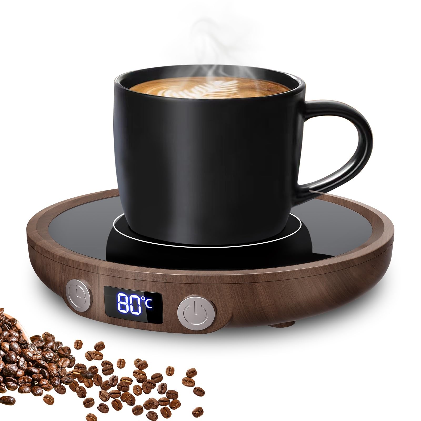 MQFORU Coffee Mug Warmer for Desk, Smart Cup Warmer with 3 Temperature Settings, 2-12H Timing, 4H Auto Shut-Off, Electric Beverage Warmer for Heating Coffee, Tea, Milk, Candle (New-Wood Grain)