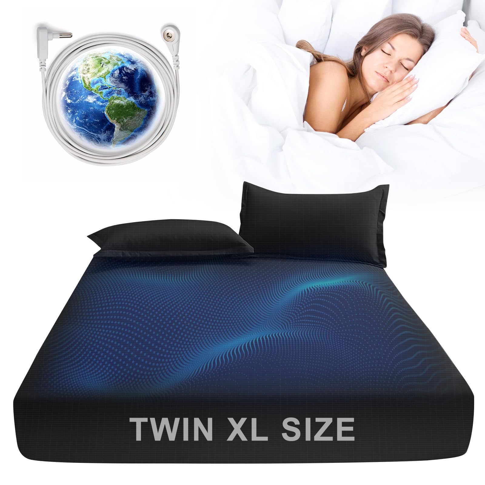 Photo 1 of F FINEC Grounding Sheets for Earthing Twin XL Size, Fitted Earthing Sheets Grounding Fitted Sheet for Improving Sleep, Better Working and Help with Anxiety, Organic Cotton & Silver Fiber, Black