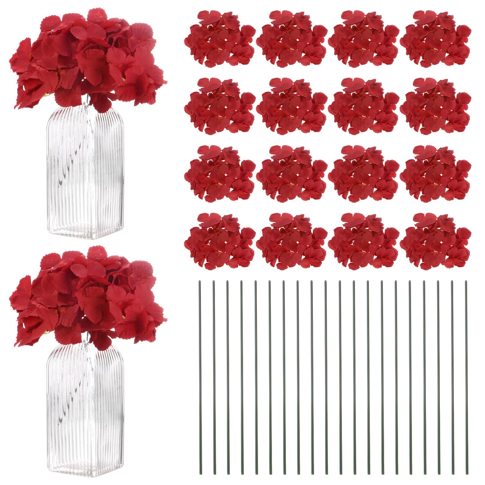 M METERXITY 40-Pack Silk Hydrangea Flowers, Artificial Flowers Heads with 40pcs Stems, Full Hydrangea Flowers for Home Decor/Wedding/Christmas/DIY/Party/Garden [Wine Red]