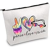 JXGZSO Funny Swimming Gift Peace Love Swim Makeup Bag With Zipper Swimmer Cosmetic Bag Gift For Swim Lover Coach