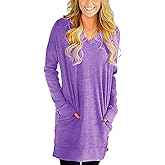 LERUCCI Sweatshirt for Women Casual Long Sleeves Solid V-Neck Tunics Tops with Pockets Purple Large