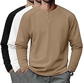 Riyiper 3 Pack Men's Big and Tall Henley Shirts Long Sleeve L-5XL Raglan Loose Casual Stretchy Tops Fall Basic Tee