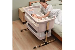 SOOBABY Baby Crib Baby Bassinet Bedside Crib Adjustable Portable Bed for Infant,co Sleeping Bassinet Baby Newborn Must Have Bed (Beige)