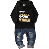 YALLET Toddler Baby Boy Clothes, Long Sleeve Letter Hoodies Top+Ripped Denim Pants 2pcs Fall Winter Outfit Sets