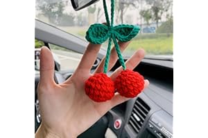 Car Rear View Mirror Hanging Accessories, Cute Cherry Car Accessory, Crochet Car Decor, Hand Knitted Car Mirror Hanger