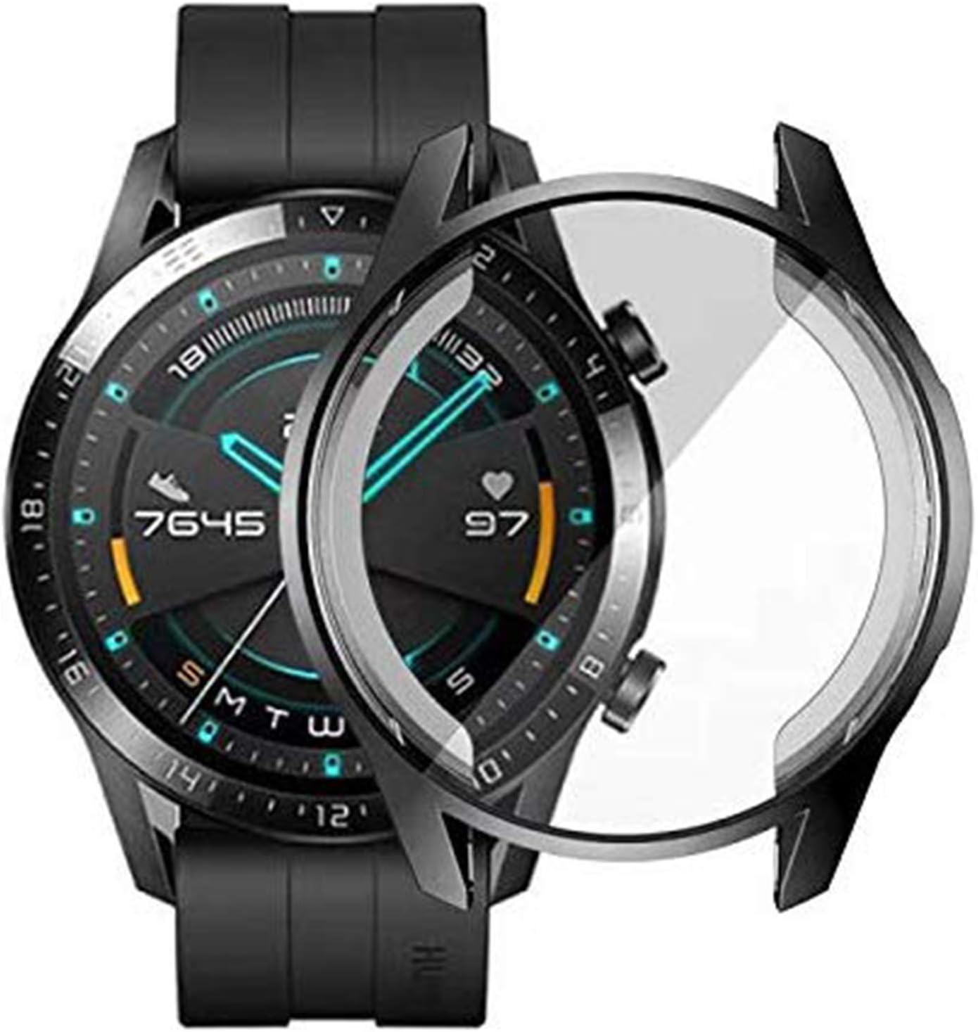 TASLAR Full Cover All-Around Soft Plated TPU Scratch Resistant All-Around Protective Case Bumper Shell Compatible with Huawei Watch GT 2 46mm (Black)