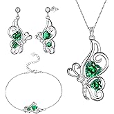 Butterfly Heart Jewellery Sets - Women 925 Sterling Silver Animal Butterflies Birthstone Necklace Earring Bracelet Set Crystal Wedding Birthday Jewelry