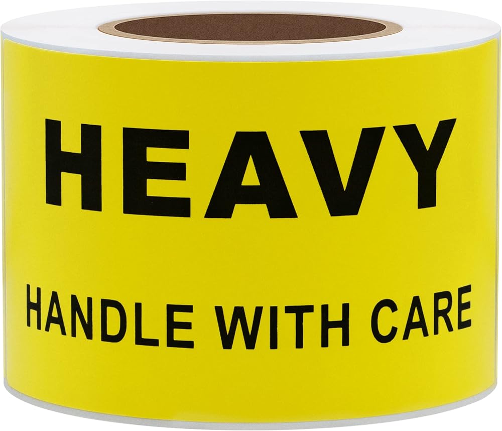 HYBSK 2x4 Inch Heavy Handle with Care Shipping Labels 200 Roll Yellow Warning