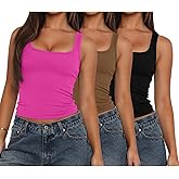 Kissonic 3 Pack Women's Sleeveless Tank Tops Square Neck Ribbed Workout Summer Fashion Clothes