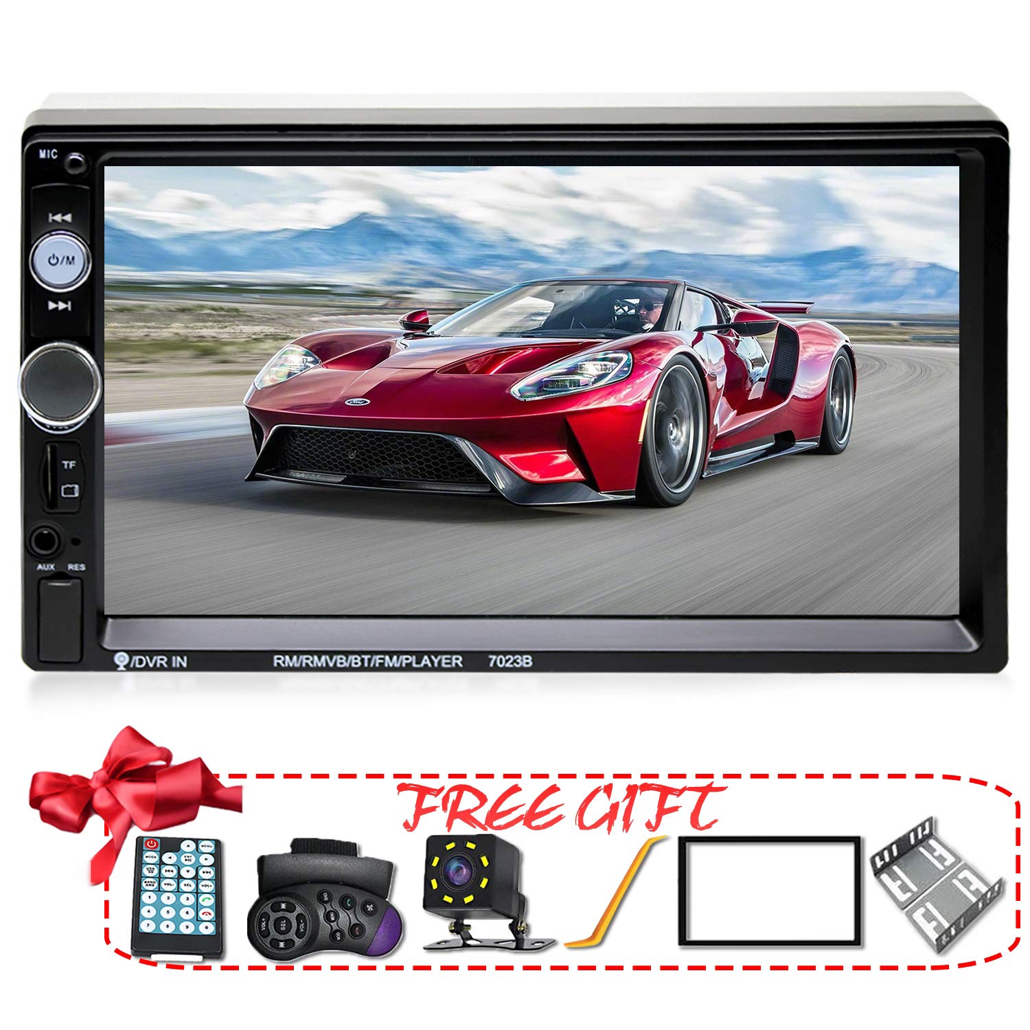 XIFULI 7 inch Double Din Touch Screen Car Stereo Upgrade The Latest Version MP5/4/3 Player FM Radio Video Audio Bluetooth Support Rear-View Camera Steering Wheel Remote Control Mirror Link Caller ID