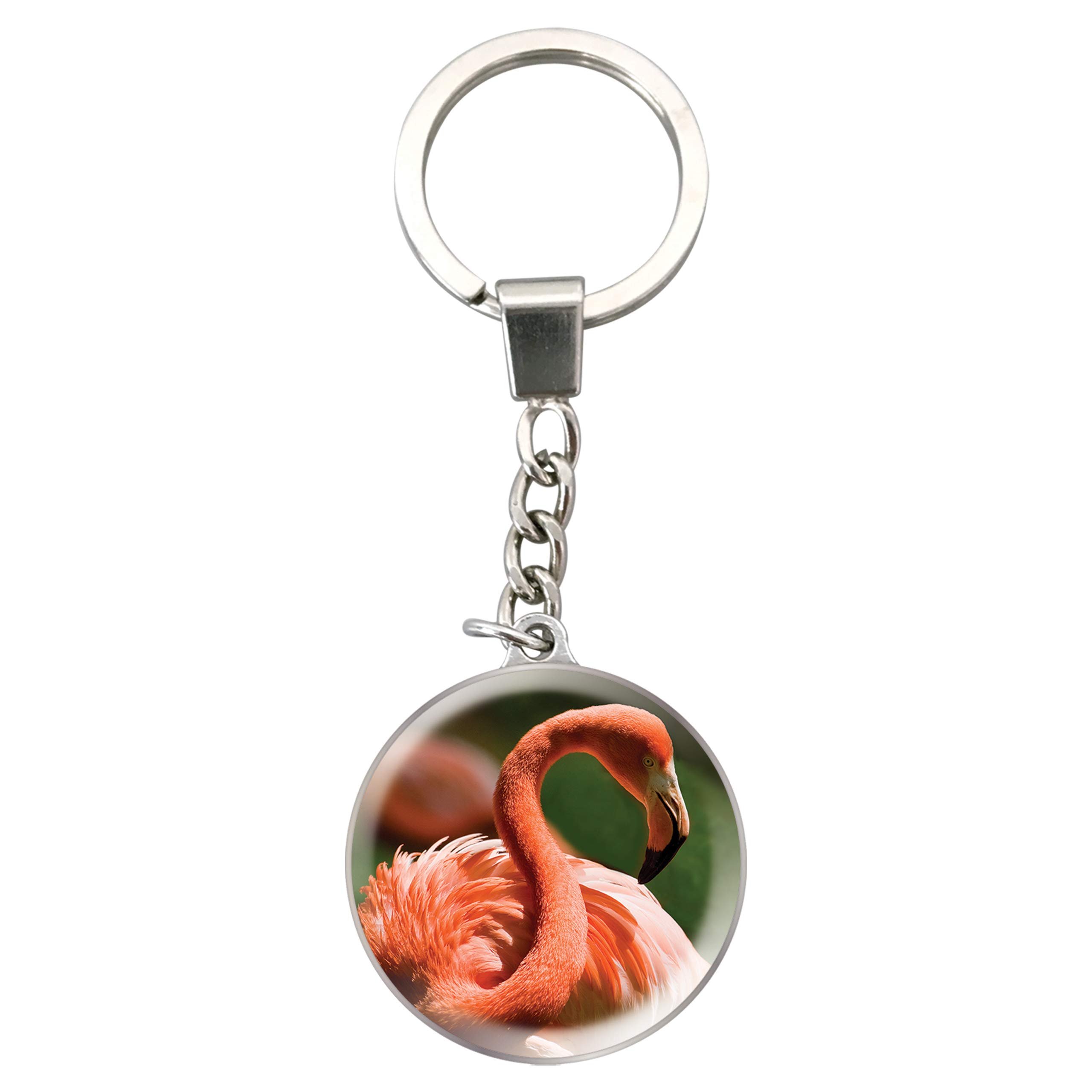 Magnidome Deluxebase Flamingo Keychain – Crystal Glass Dome Animal Key Ring with Stainless Steel Chain, Cute Flamingo Key Holder for Fun Bag Charms and Novelty Gifts.