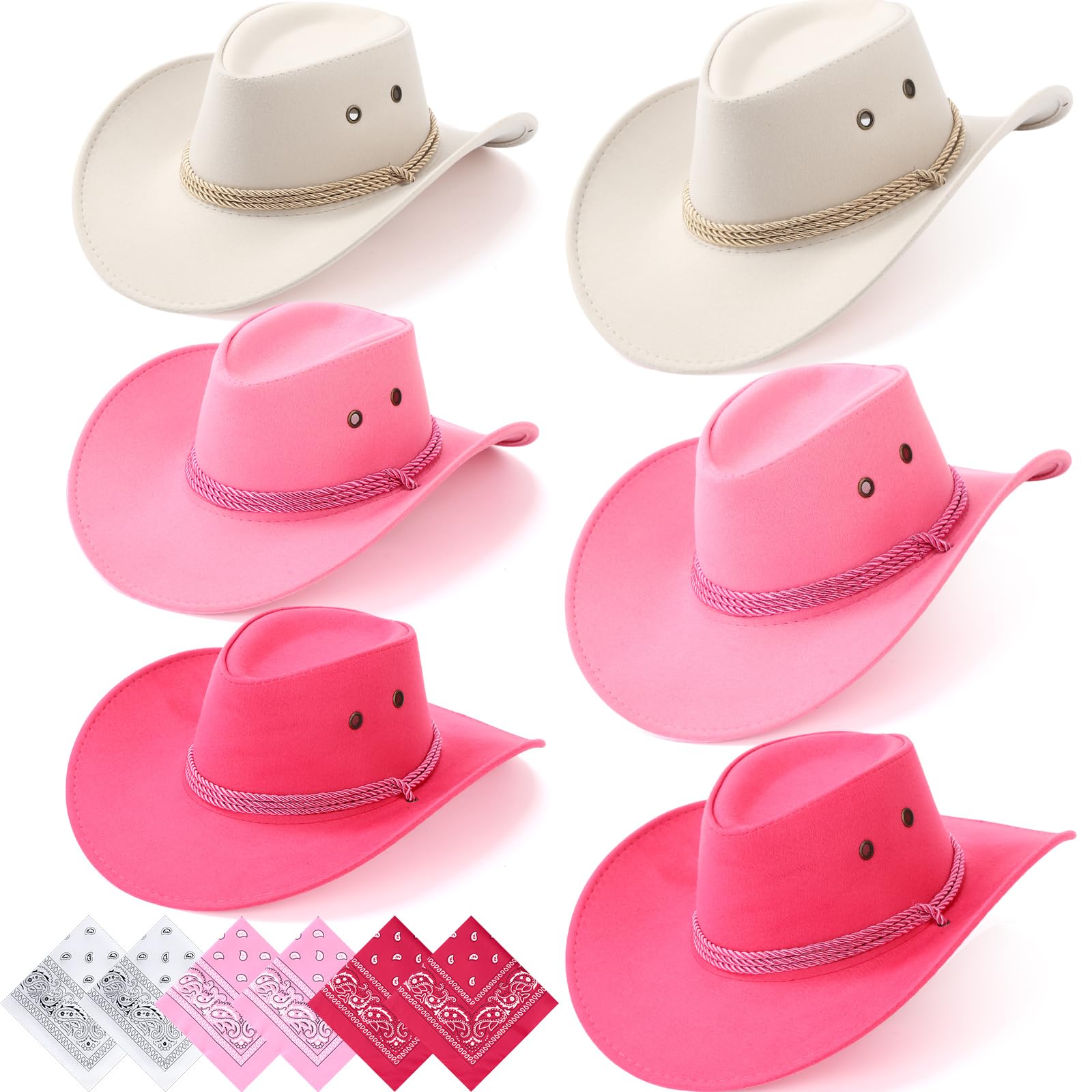 Photo 1 of Zhanmai 12 Pcs Cowboy Hat and Bandana Cowboy Cowgirl Hats Bulk Western Party Costume Halloween Accessory(Pink Mix Color,Polyester)