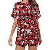 Artsadd Custom Short Pajamas Set With Photo, Women Personalized Lounge Set, Funny Face Printed Sleepwear, Soft Tracksuit Gift