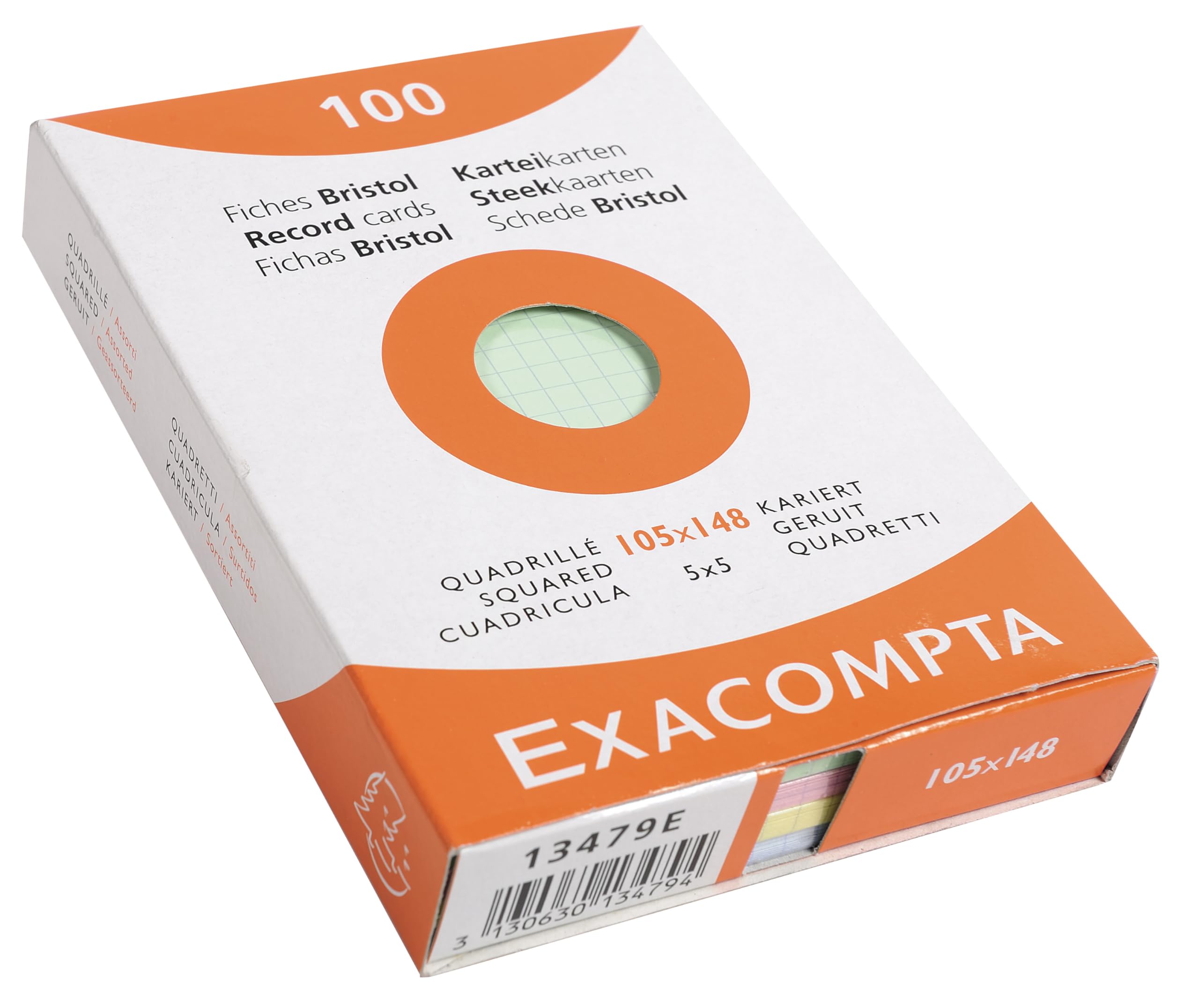 Exacompta - Ref 13479E - Bristol Squared Record Cards (Pack of 100) - A6 in Size, 205gsm Card, Compatible with Printers - Suitable for Exam Revision & Notes - Assorted Colours — image 1