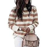 Dokotoo Sweaters for Women 2025 Crewneck Striped Cute Color Block Fall Winter Knitted Pullover Tops