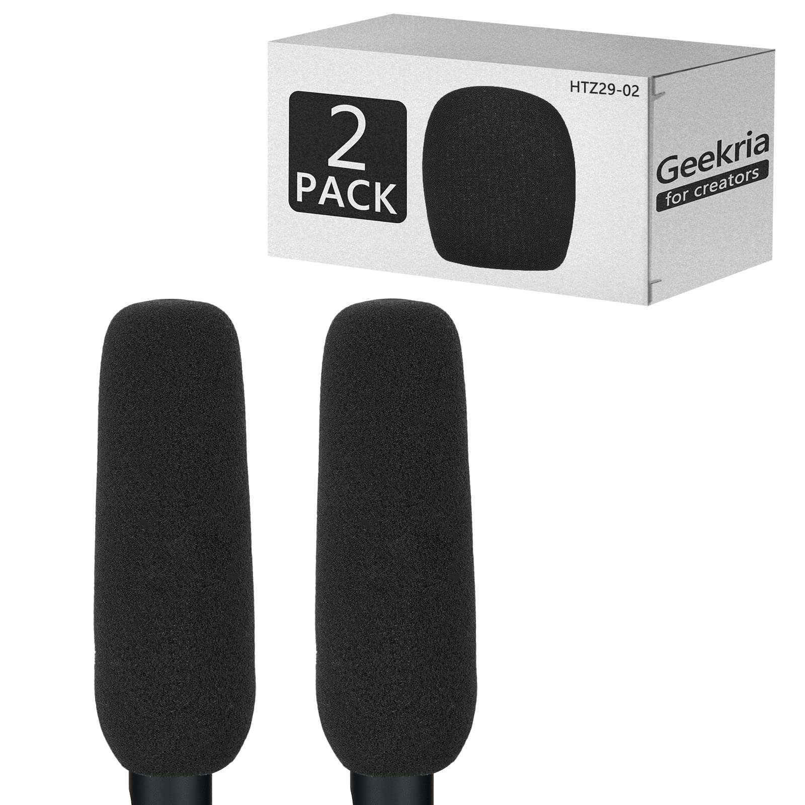 Geekria for Creators Foam Windscreen for 3/4'' (2 CM) Diameter Microphones, Antipop Foam Cover, Mic Wind Cover, Sponge Filter Compatible with Audio-Technica AT875R (4.7 Inch / 2 Pack)