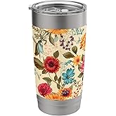 Vintage Floral Pattern Colorful Flowers Stainless Steel Insulated Tumbler